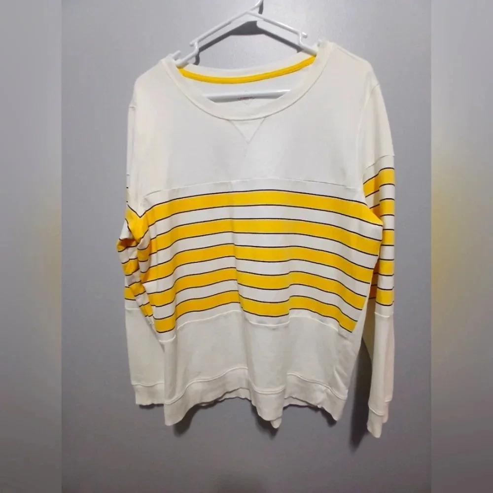 St. Johns Bay womens classic long sleeve shirt white w/blue yellow …
